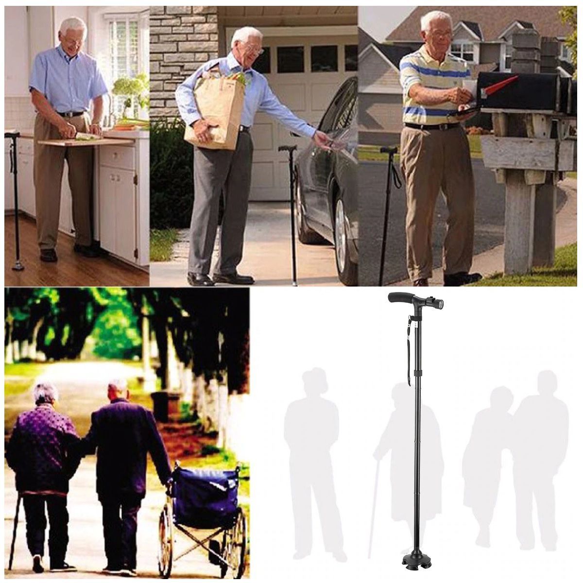 GENERICO - Bastón Plegable Ortopédico Con Luz Led