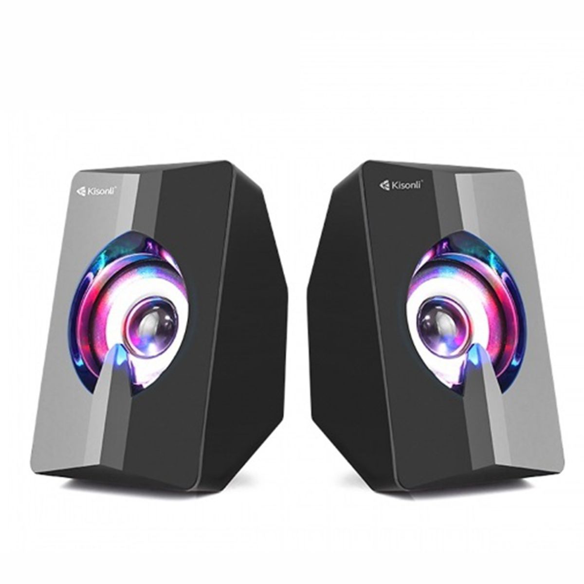 KISONLI - Parlantes Stéreo Portátiles con luces LED - Alimentación USB