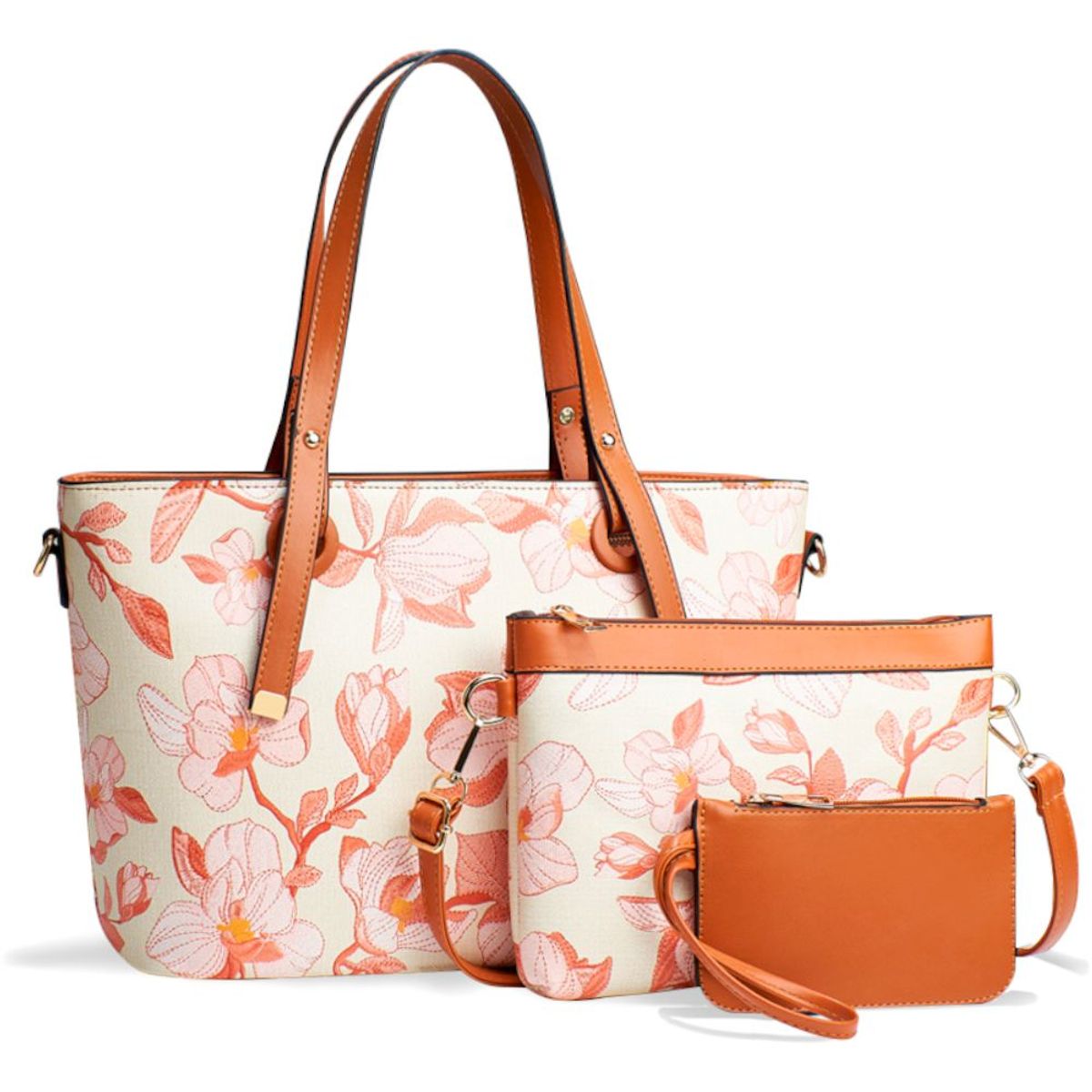 GENERICO - Juego de Carteras Bolsos 3 Piezas Flores Rosado