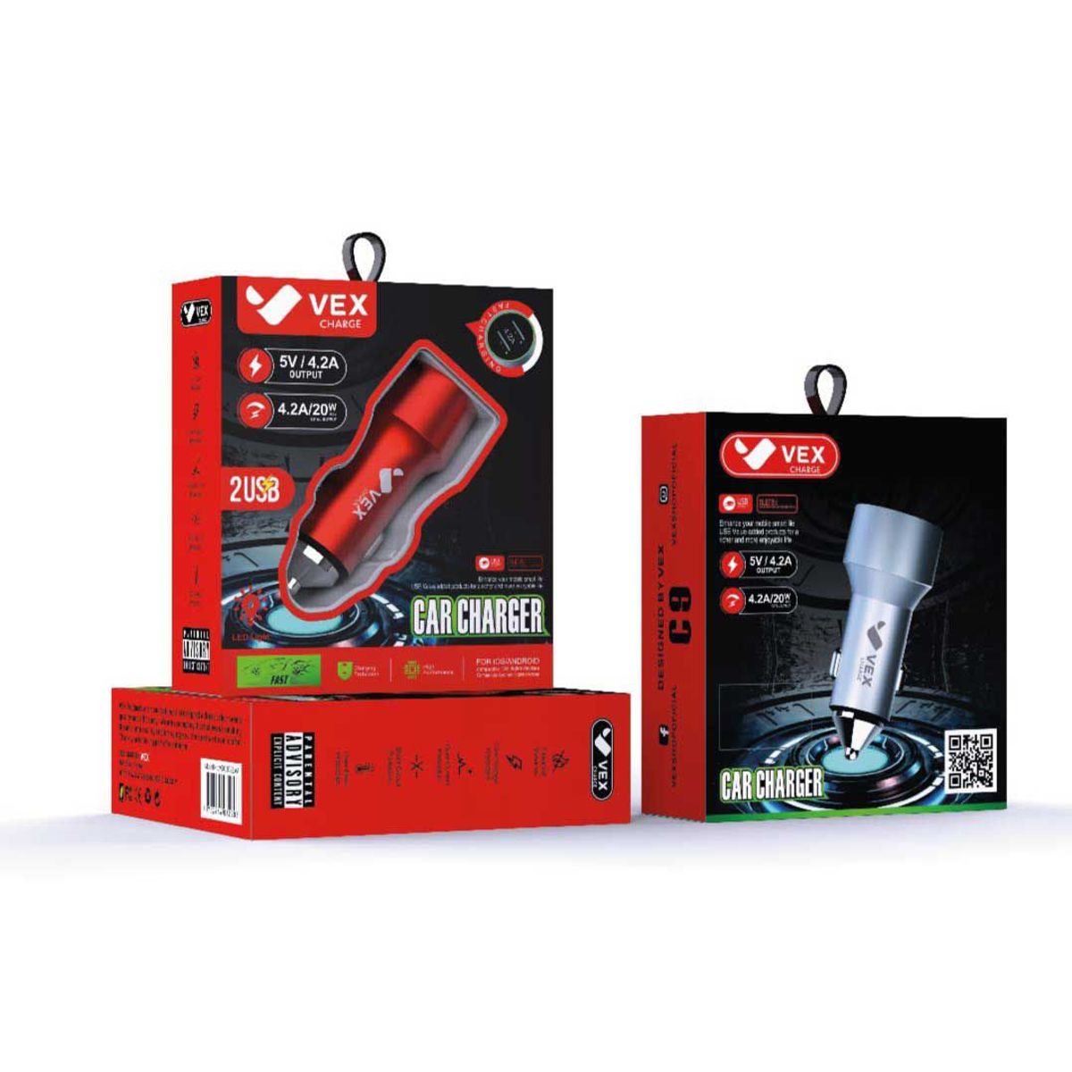 VEX - Cargador para auto 4.2A - Vex  (Luz LED) - NEGRO /  (2 puertos USB)