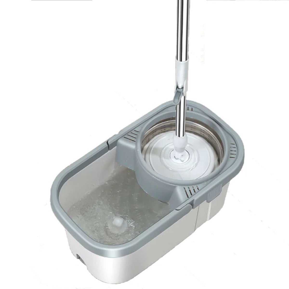 MINARI - Balde Centrifugador con Trapeador 2 Mopas 360° Gris T02V