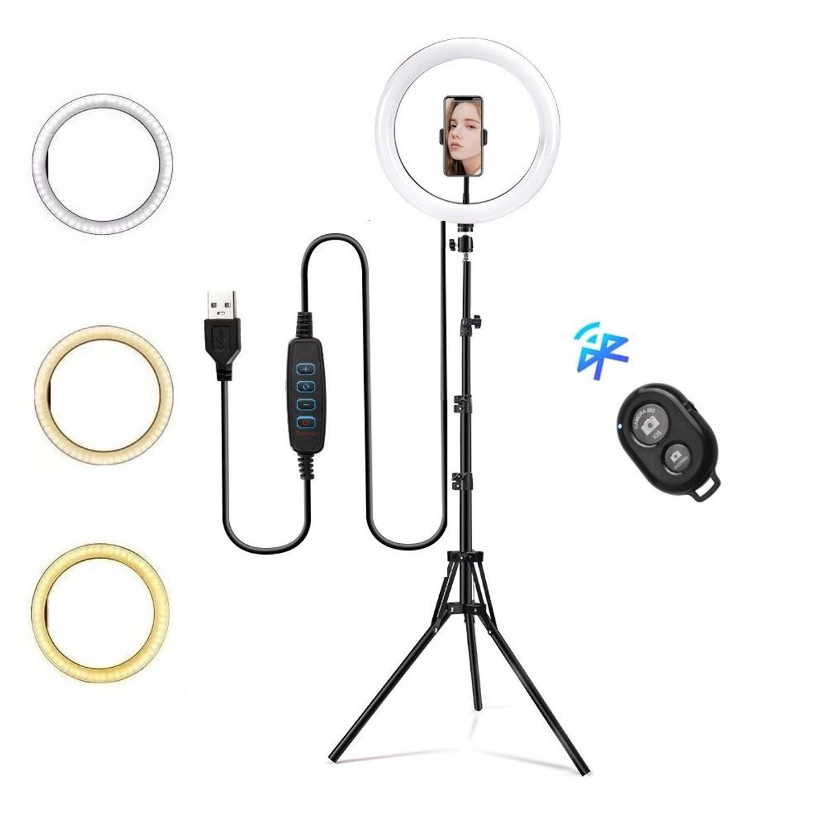 GENERICO - Aro De Luz Led 30cm + Trípode 2 Metros + Disparador Bluetooth.