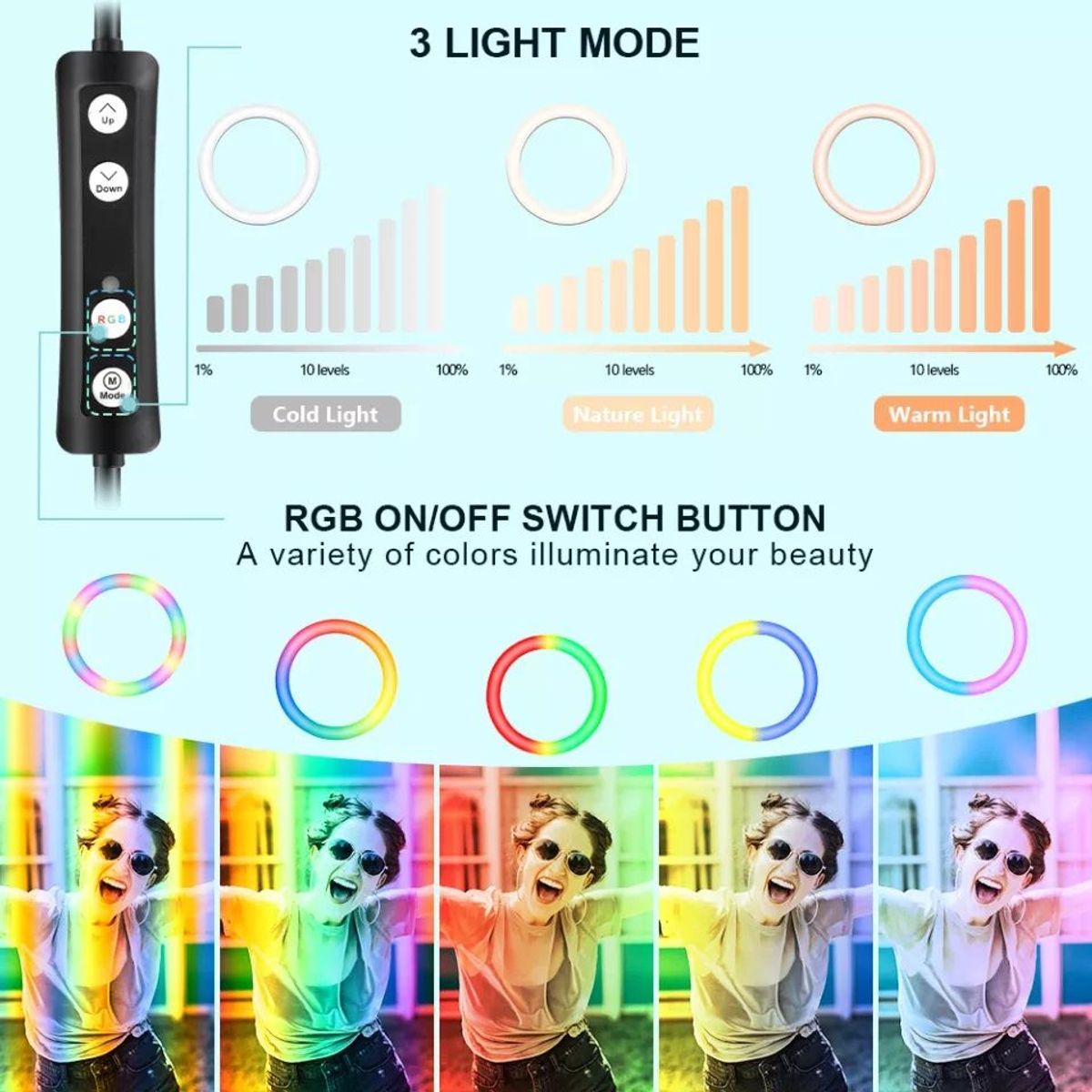 GENERICO - Aro De Luz Rgb 30cm Trípode 210cm Disparador Bluetooth