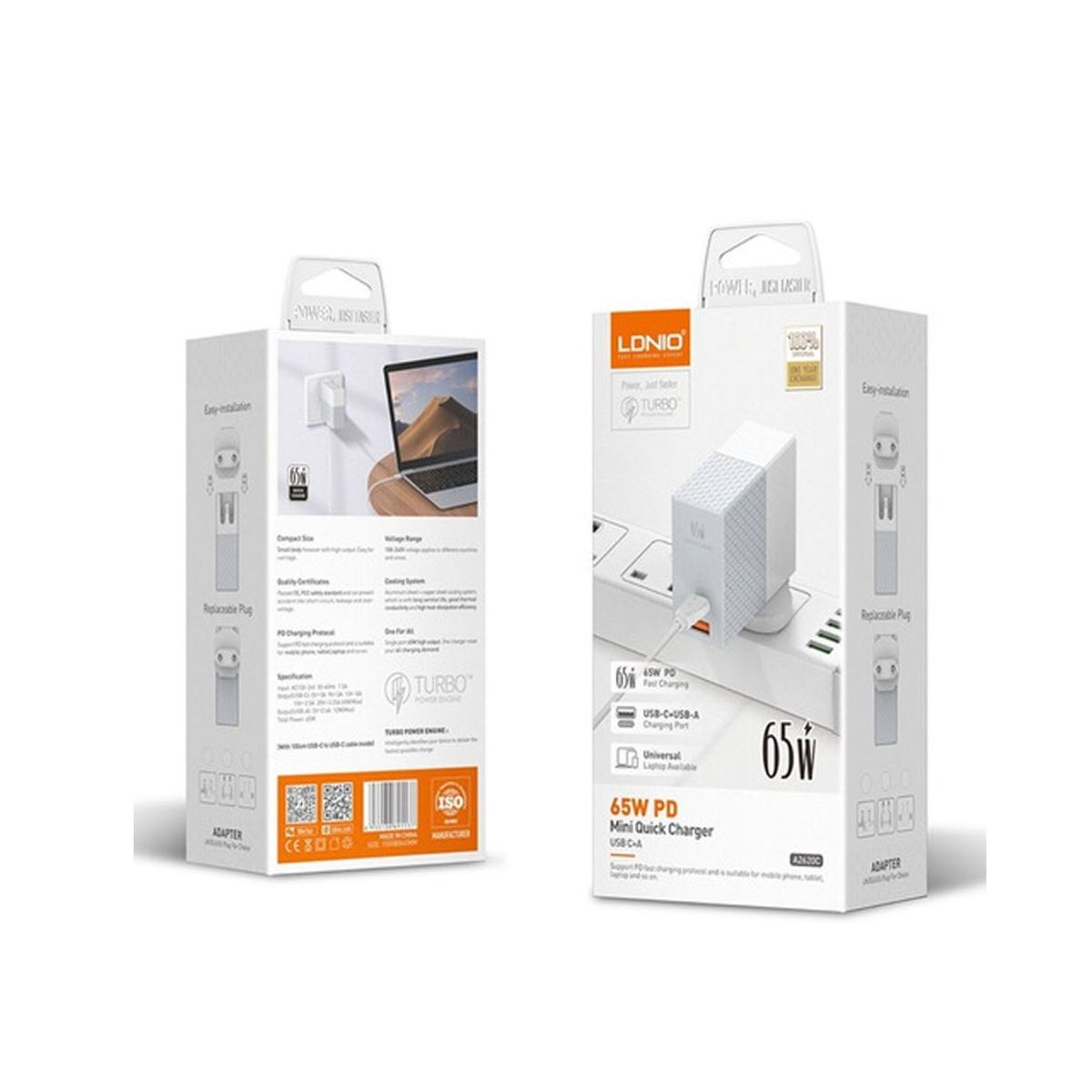 LDNIO - Cargador LDNIO 65W A2620C Carga Rapida De Pared  USB C