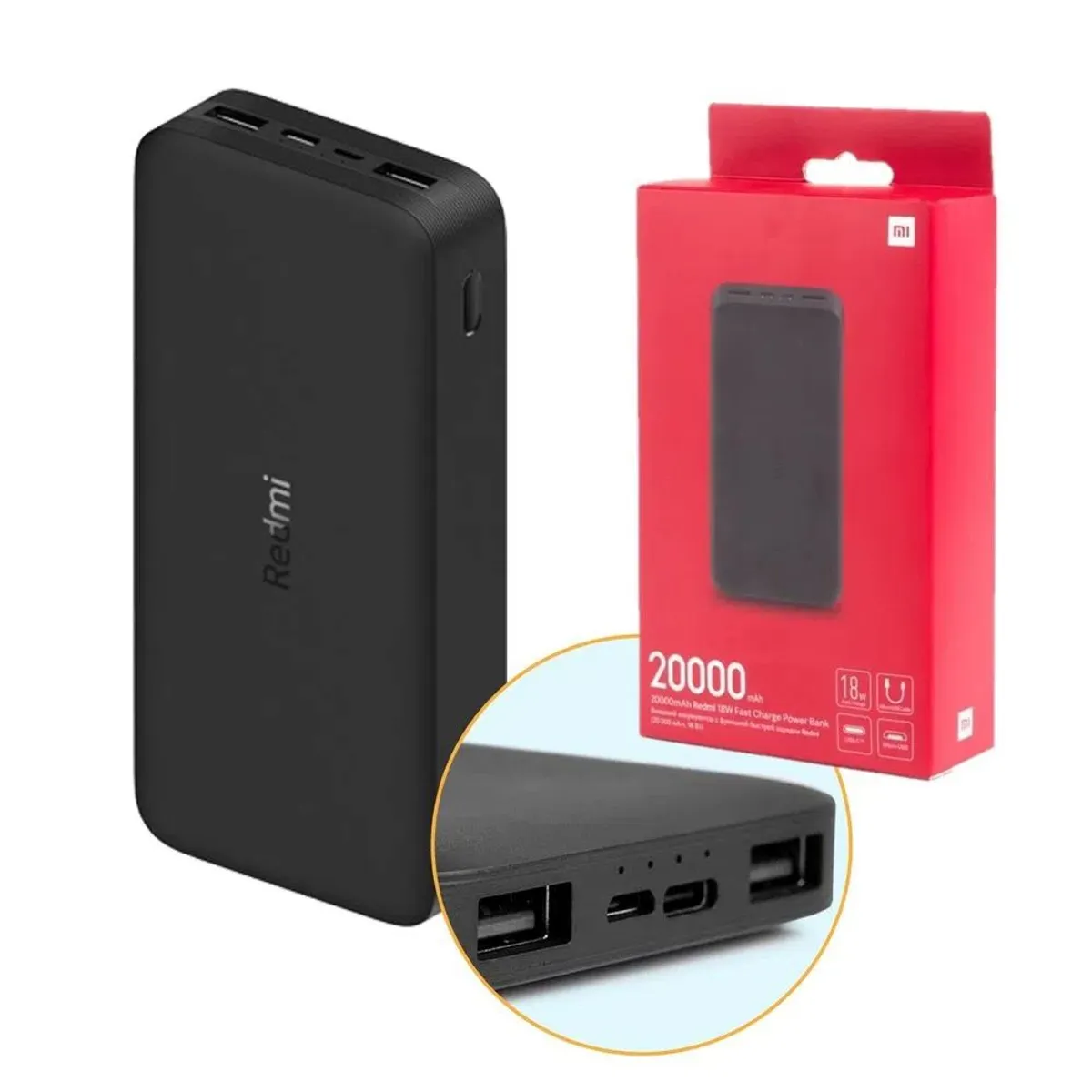 XIAOMI - Power Bank 20.000 Redmi Xiaomi 18w Usb-c Cargador Portátil Negro