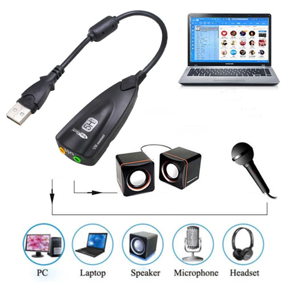 GENERICO - Tarjeta de Sonido Externa Usb 7.1 USB a Audio y Microfono Trautech