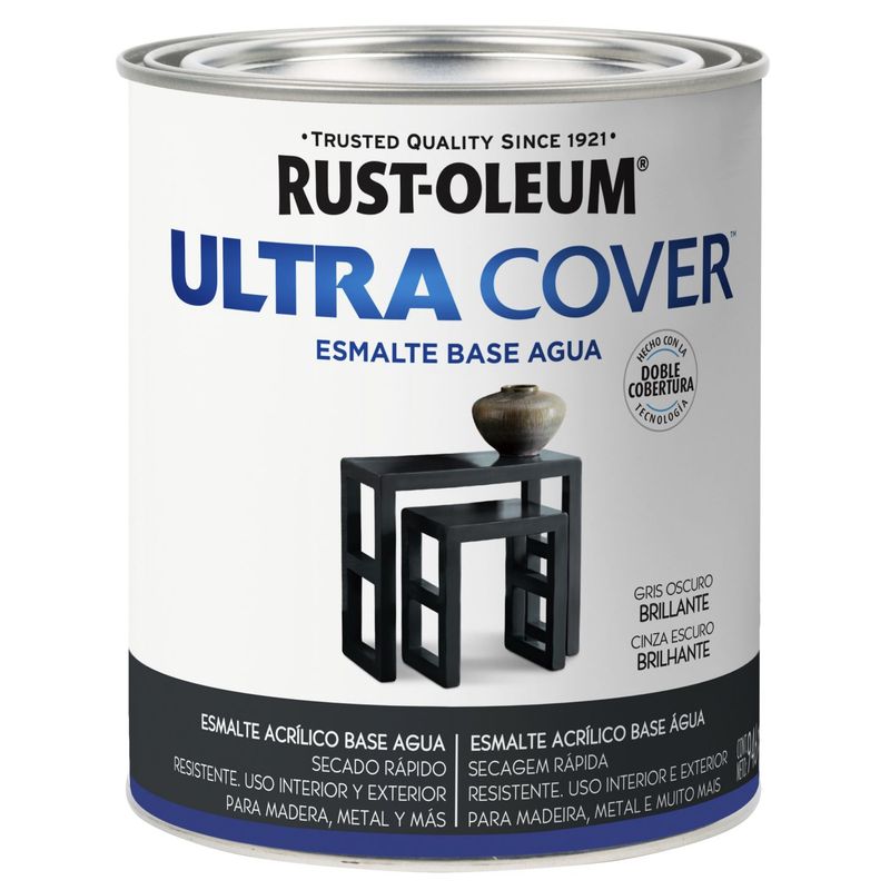 RUST OLEUM - Ultra Cover Esmalte al Agua Brochable Gris Oscuro Brill. 0,946 lts