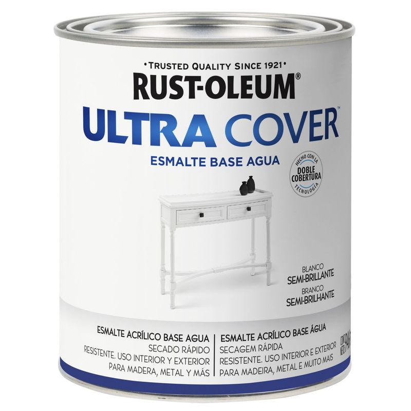 RUST OLEUM - Ultra Cover Esmalte al Agua Blanco Semi-Brillante 0,946 lts