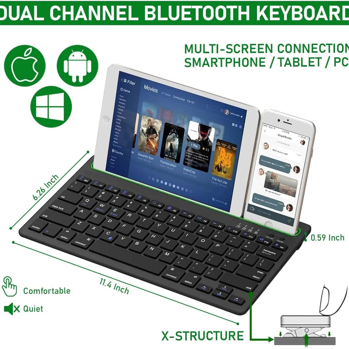GENERICO - Teclado Universal Bluetooth Doble Canal y Soporte para Celular Tablet