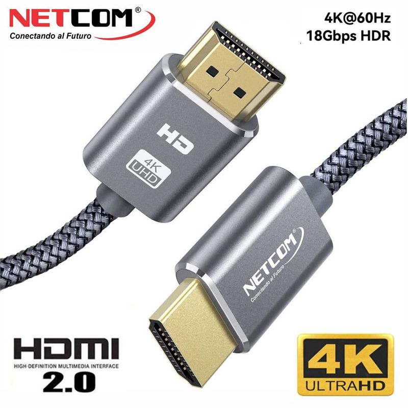 NETCOM - Cable HDMI 2.0 5 Metros NETCOM Ultra HD 3D 4K 60hz 2160P Enmallado