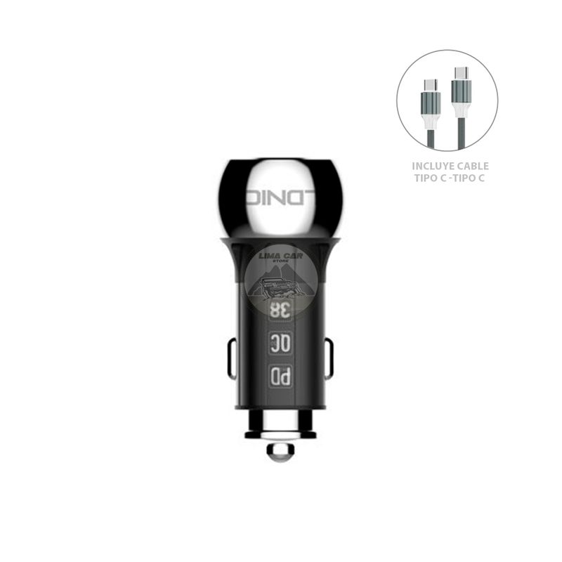 LDNIO - Cargador de auto 3.0 USB/ C 38w LDNIO Laptop Iphone + Cable Tipo C