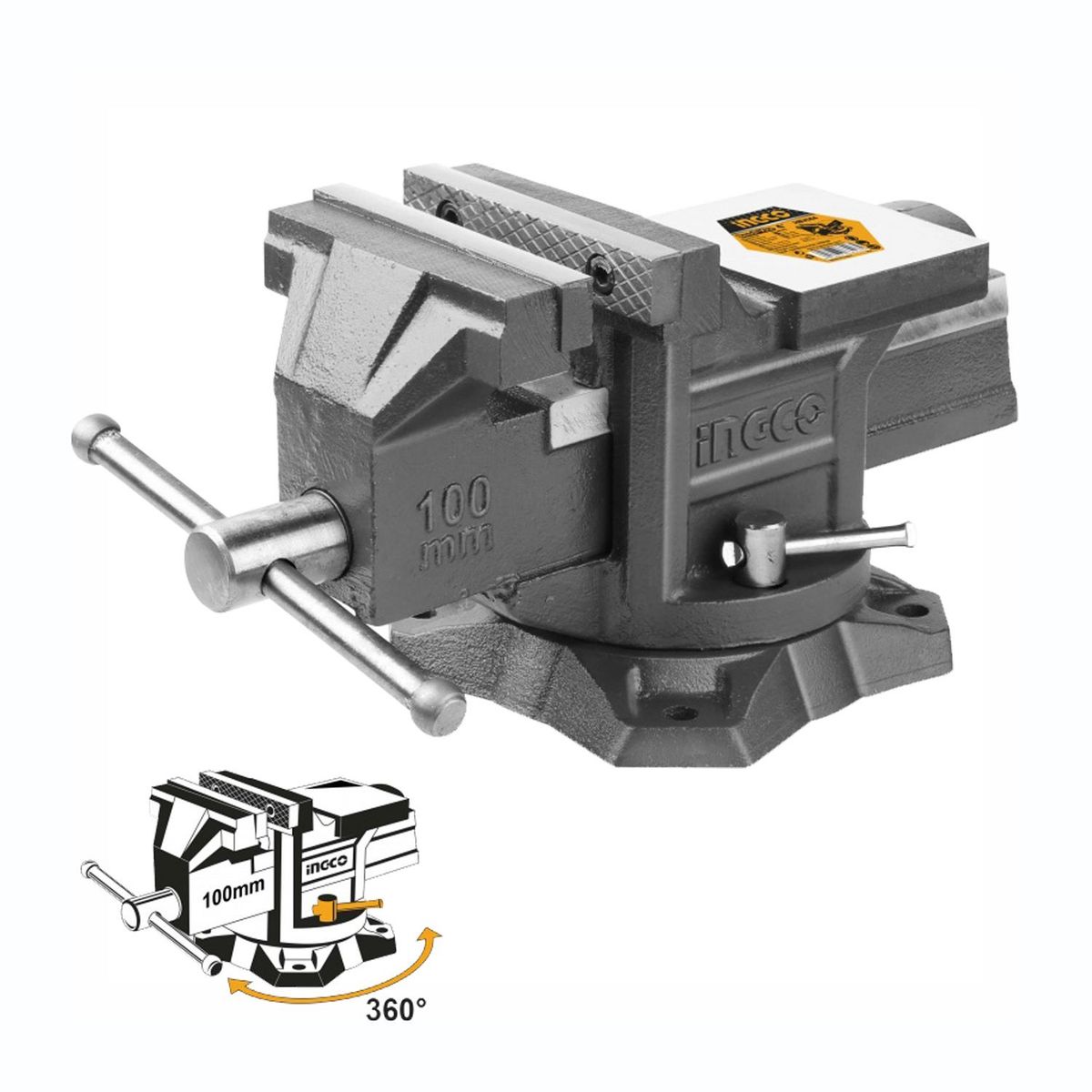 INGCO TOOLS - Tornillo De Banco de 4Pulg Yunque Giratorio Industrial Ingco HBV084