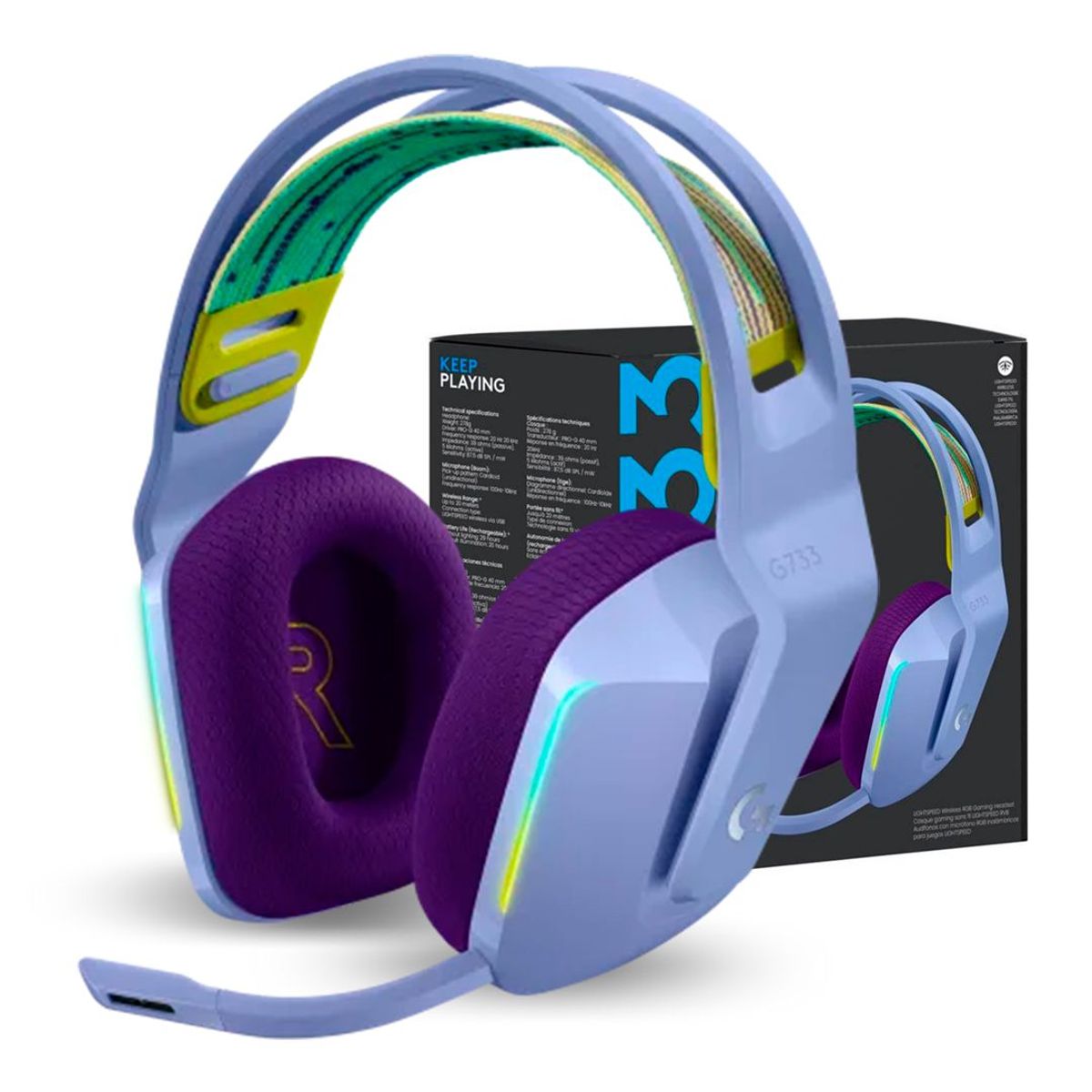 LOGITECH - Audifono Gamer Logitech G733 Wireless RGB 29h bateria - lila