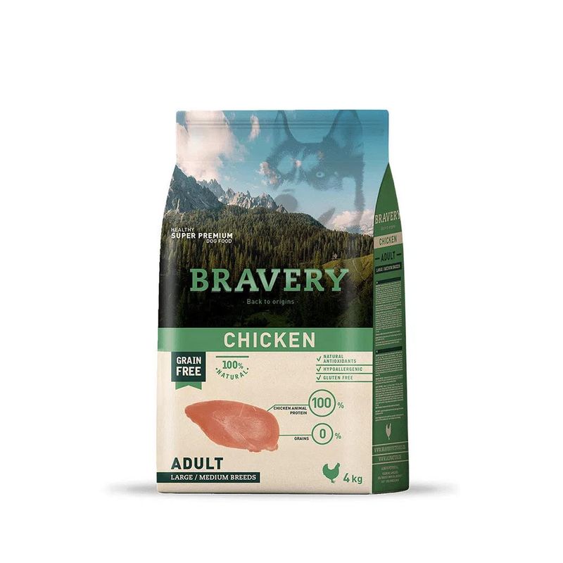 BRAVERY - Alimento para Perros Raza Grande Adulto Bravery Pollo 4Kg