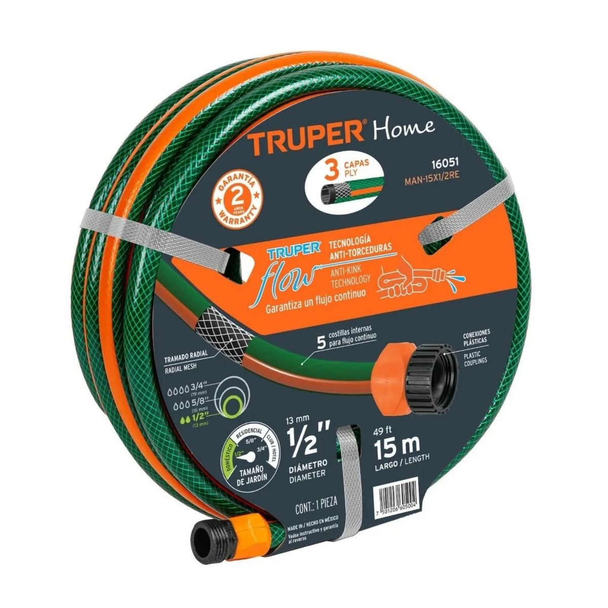 TRUPER - Manguera de riego expandible  reforzada 1/2" x 15m truper