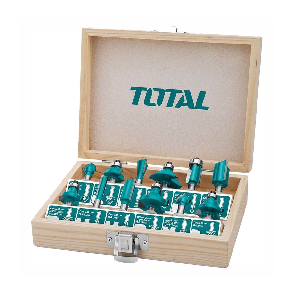 TOTAL TOOLS - SET DE 12 FRESAS PARA RUTEADORA 8MM INDUSTRIAL TOTAL - TACSR1121
