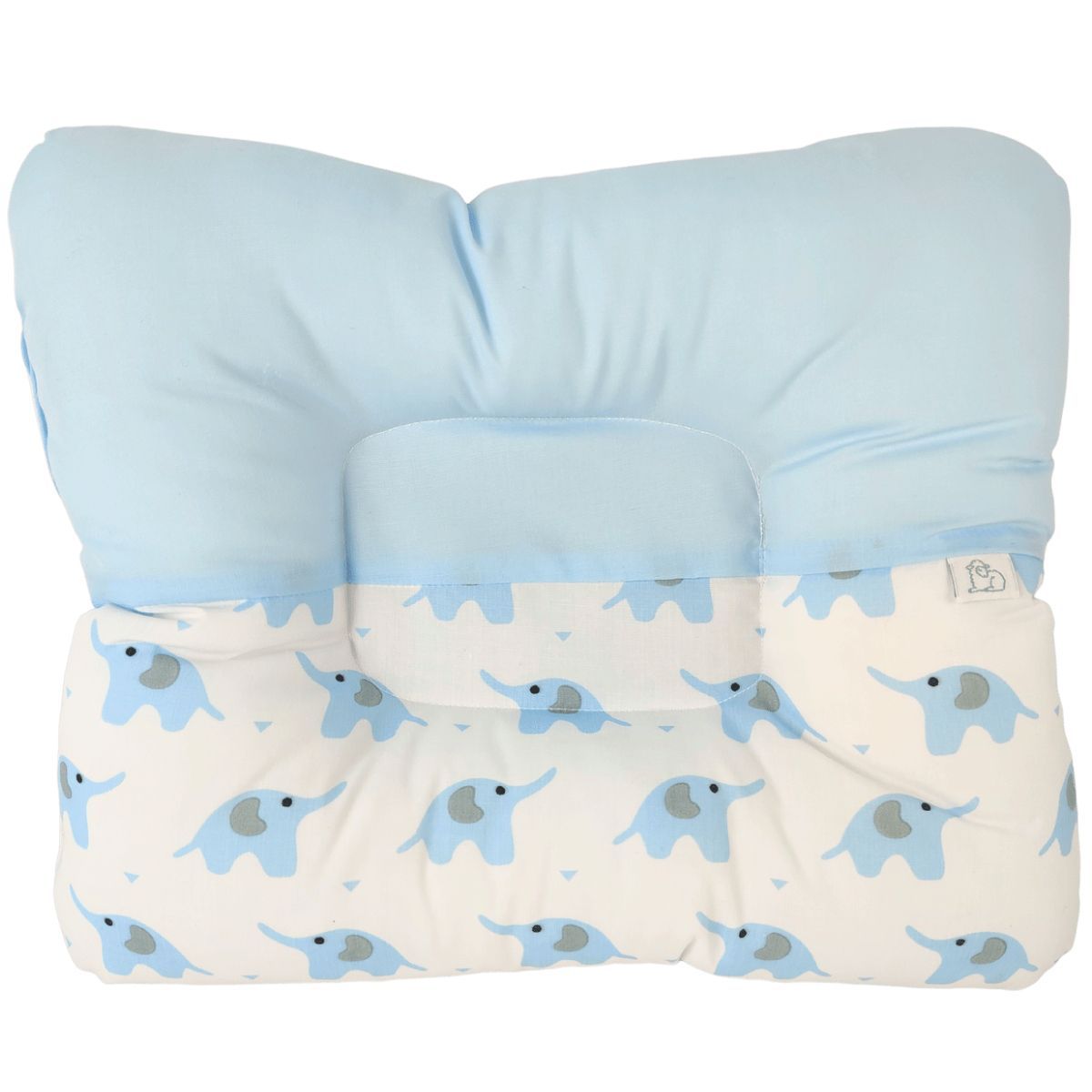BABY MERINOS - Almohada Bebe anti-cabeza plana - Elefantes - Celeste
