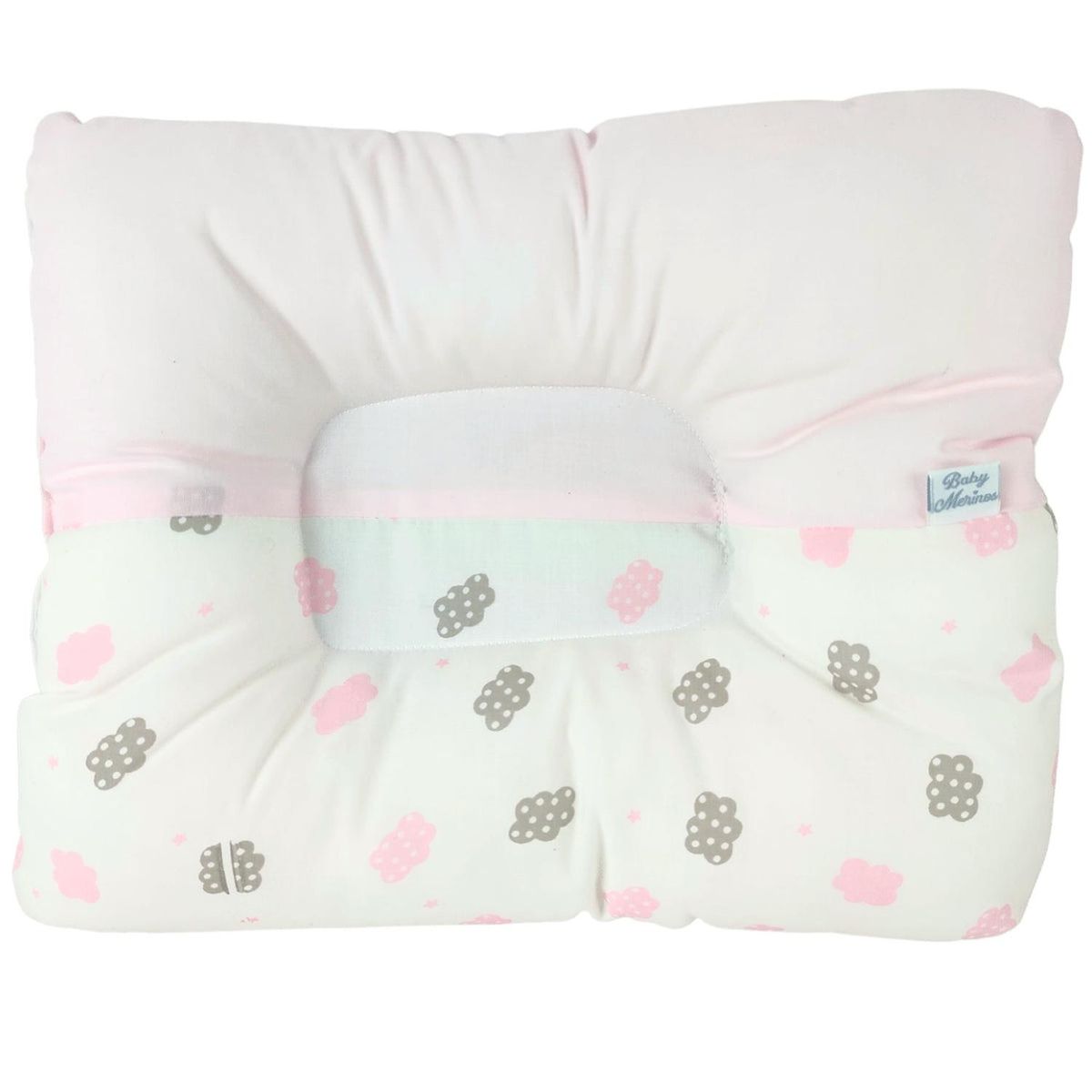 BABY MERINOS - Almohada Bebe anti-cabeza plana - Nubecitos - Rosado
