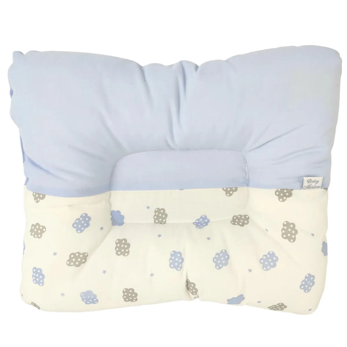 BABY MERINOS - Almohada Bebe anti-cabeza plana - Nubecitos - Celeste