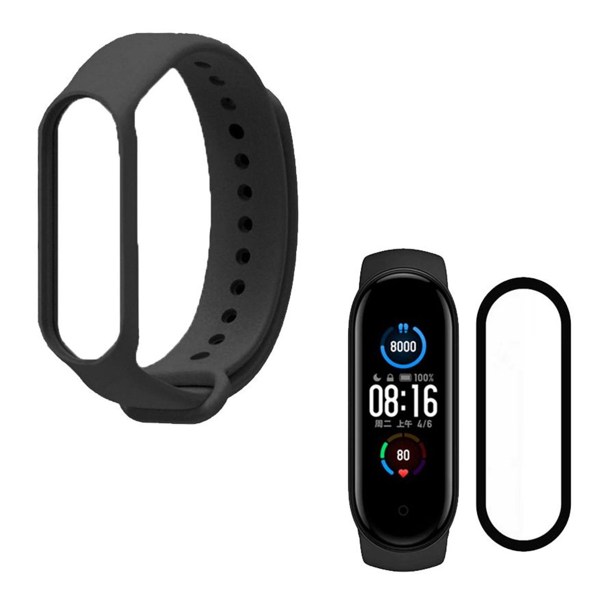 GENERICO - Correa de Silicona + Mica Vidrio 9H Para Xiaomi Mi Band 6 - Negro