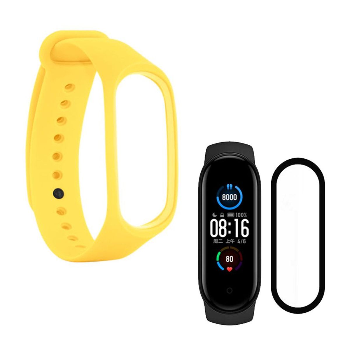 GENERICO - Correa de Silicona + Mica Vidrio 9H Para Xiaomi Mi Band 6 - Amarillo
