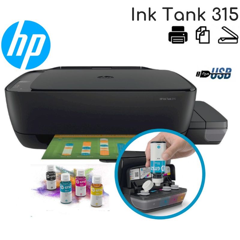 HP - Impresora Multifuncional HP Ink Tank 315 sistema continuo conexion USB