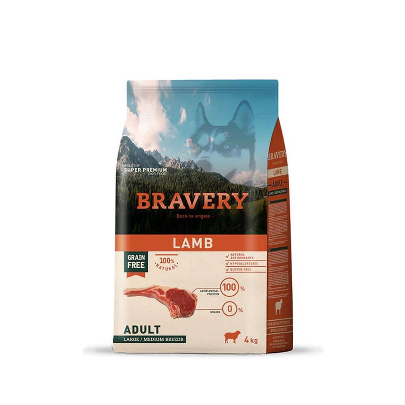 BRAVERY - Alimento para Perros Raza Grande Adulto Bravery Cordero 4Kg