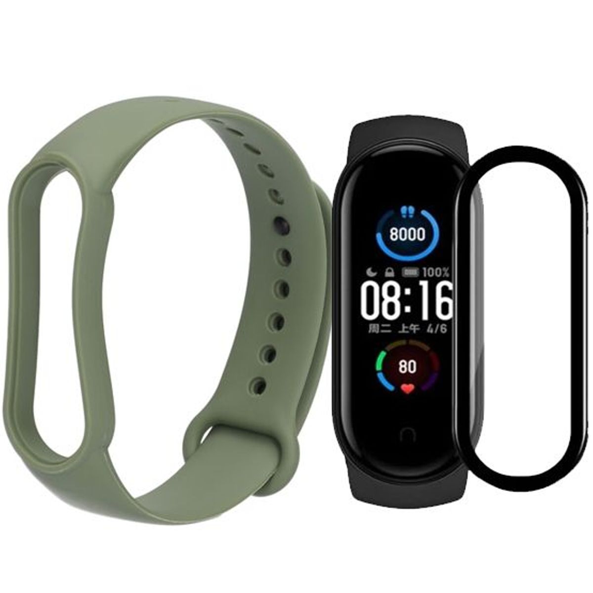 GENERICO - Correa de Silicona + Mica Vidrio 9H Para Xiaomi Mi Band 6 - Verde Militar