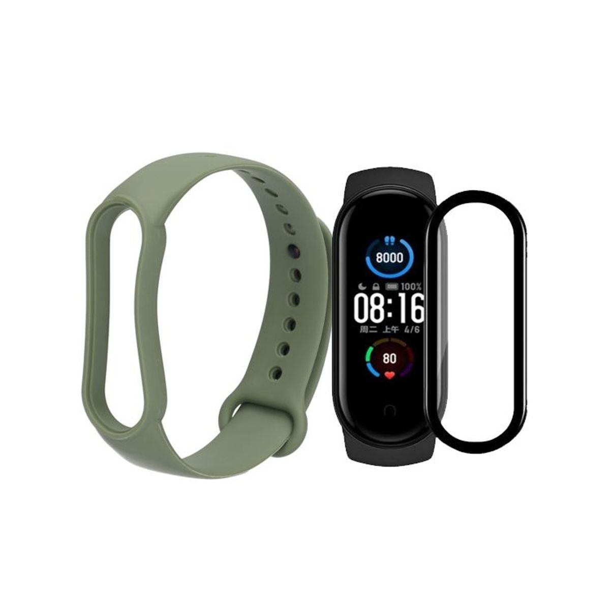 GENERICO - Correa de Silicona + Mica Vidrio 9H Para Xiaomi Mi Band 6 - Verde Militar