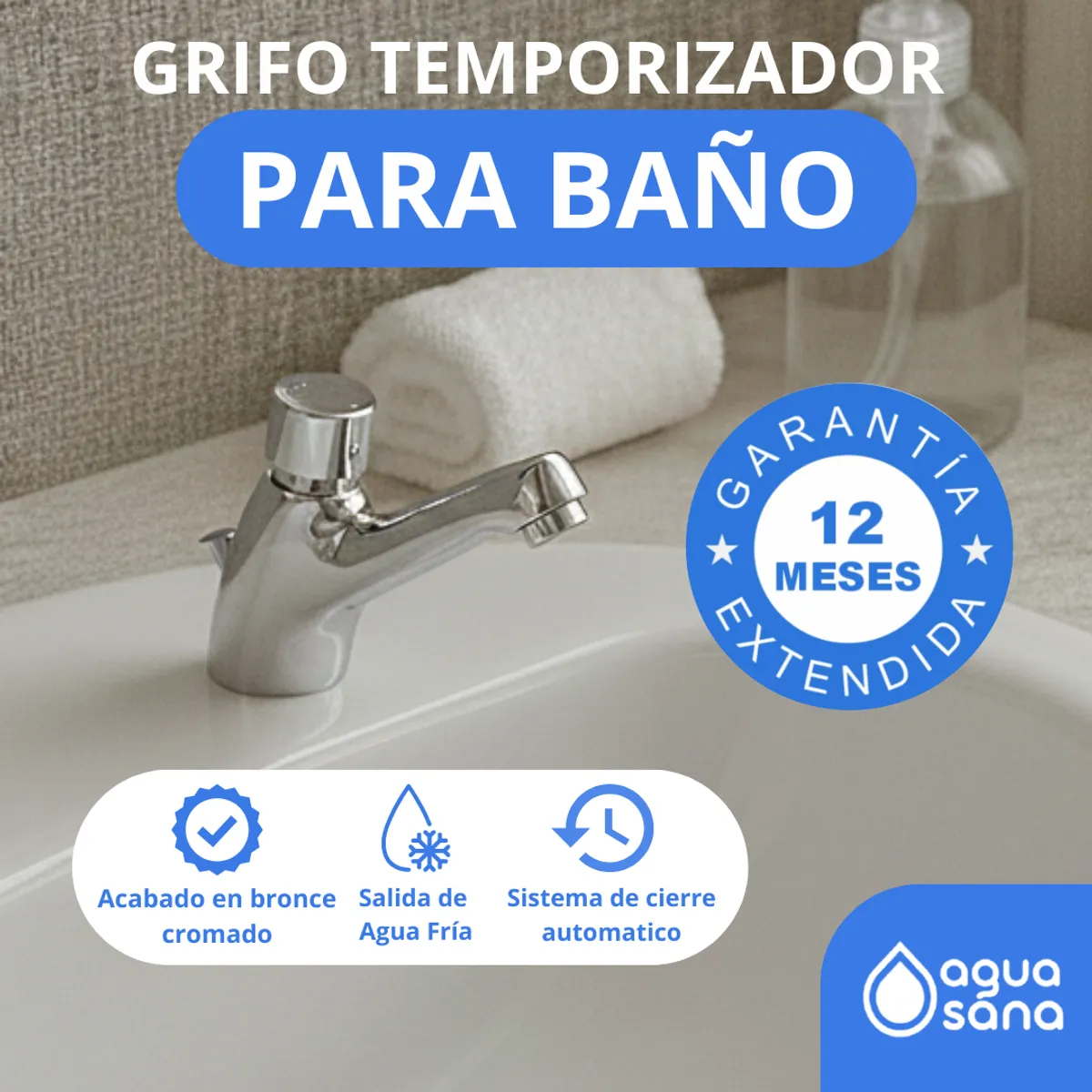AGUA SANA - Grifo de baño pico ancho  /  Ahorro de Agua de Cierre Automático (D-05)