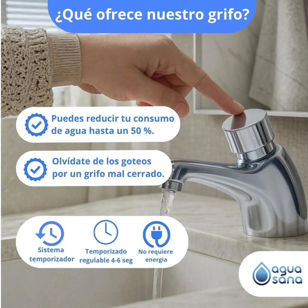 AGUA SANA - Grifo de baño pico ancho  /  Ahorro de Agua de Cierre Automático (D-05)