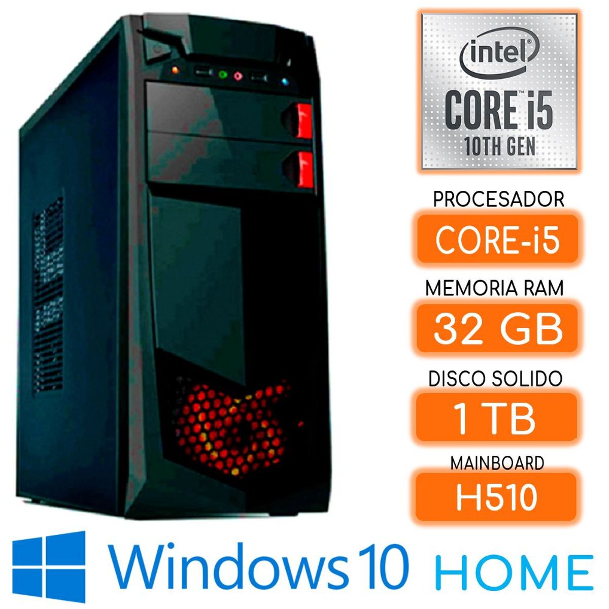 INTEL - Computadora CPU Intel Core i5-10400 RAM 32GB SSD 1TB Windows 10 PC