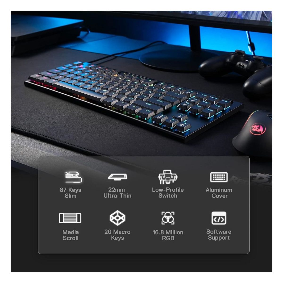 REDRAGON - Redragon - Teclado Horus K622 TKL RGB Wired USB Switch Red Black