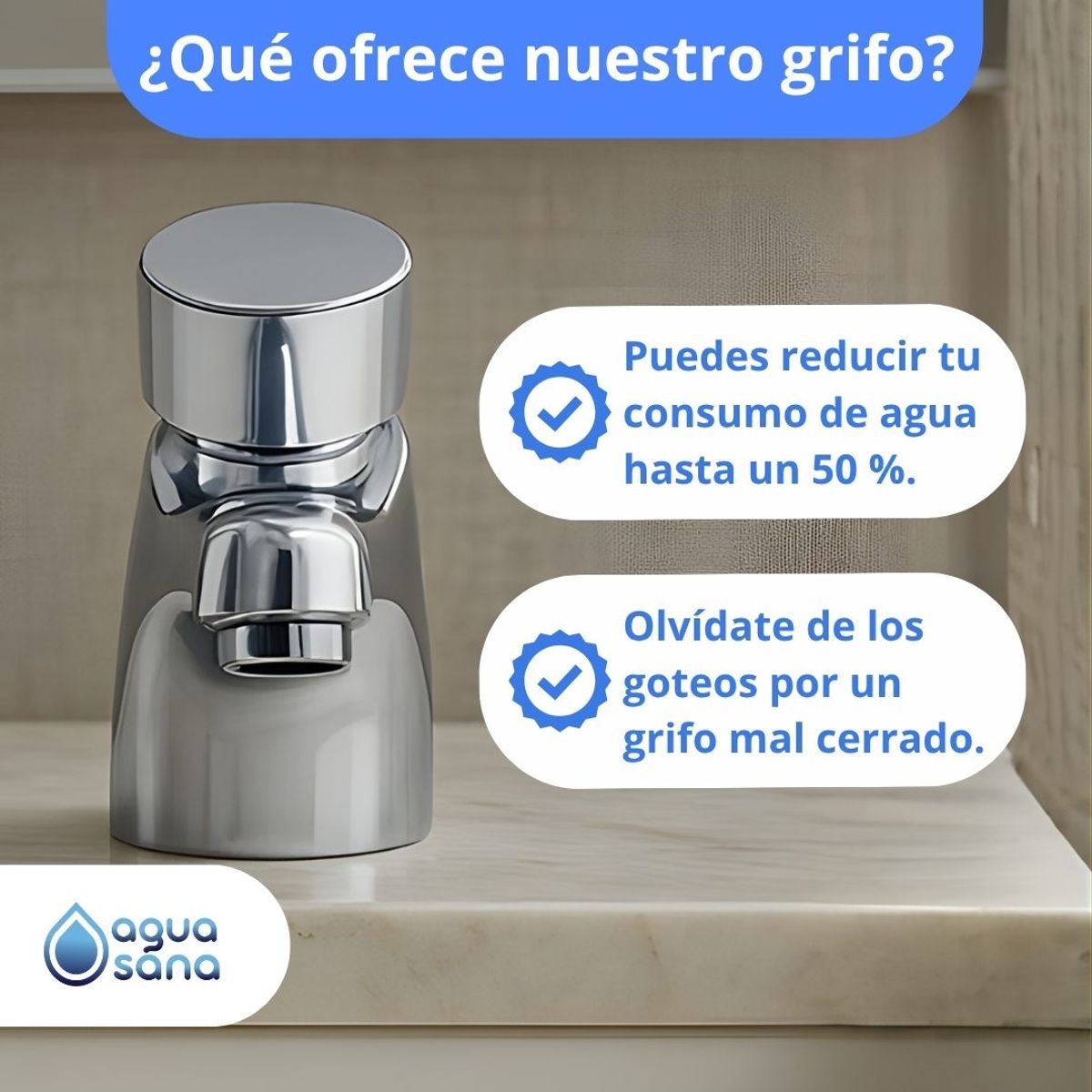 AGUA SANA - Grifo Temporizador para baño Pico Largo Cierre automático D-02