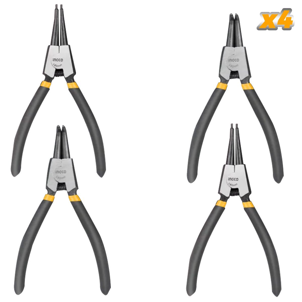 INGCO TOOLS - JUEGO DE 4 ALICATES SACA SEGURO SIRCLIP AROS INGCO - HCCPS01180