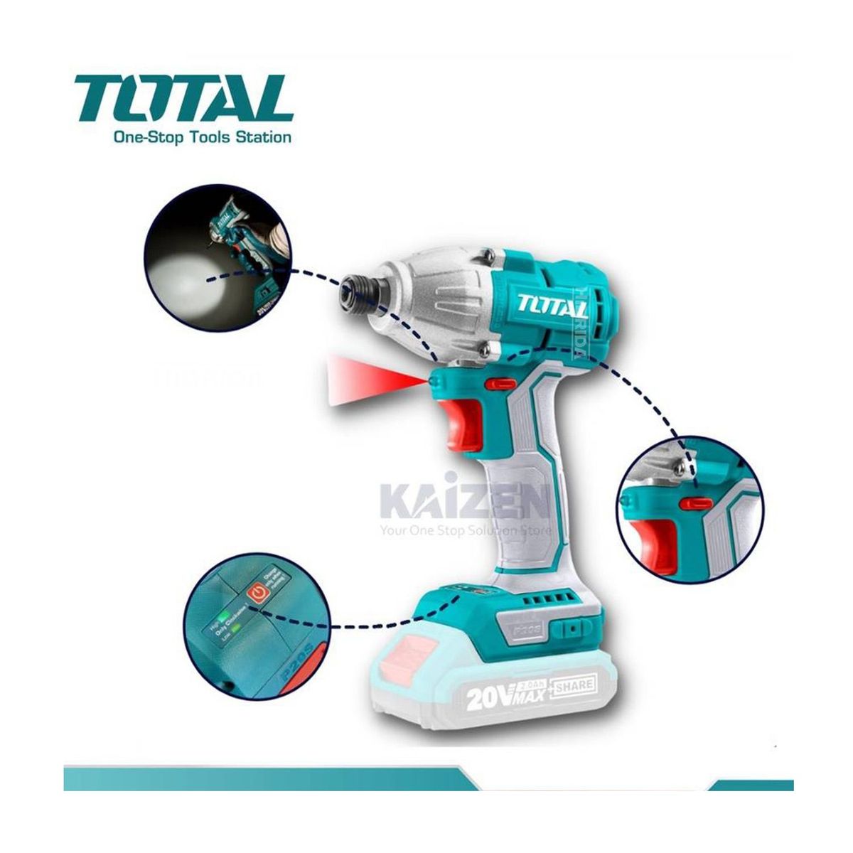 TOTAL TOOLS - COMBO 20V TOTAL ATORNILLADOR DE IMPACTO 170NM BRUSHLESS ¼' + BAT 4 AH