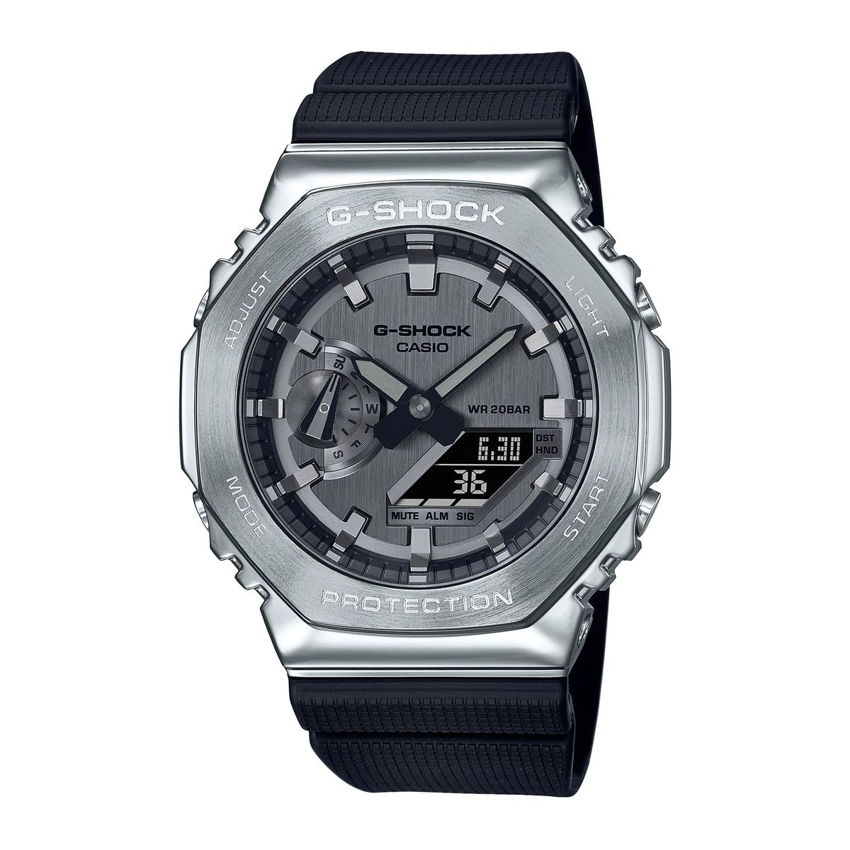 G-SHOCK - Reloj G-Shock Acero Plateado y Resina Negra GM-2100-1