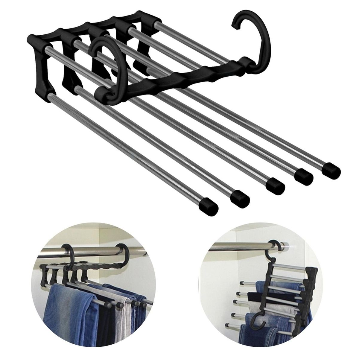 MINARI - Perchero Colgador Organizador de Pantalón Negro 5 en 1 464P