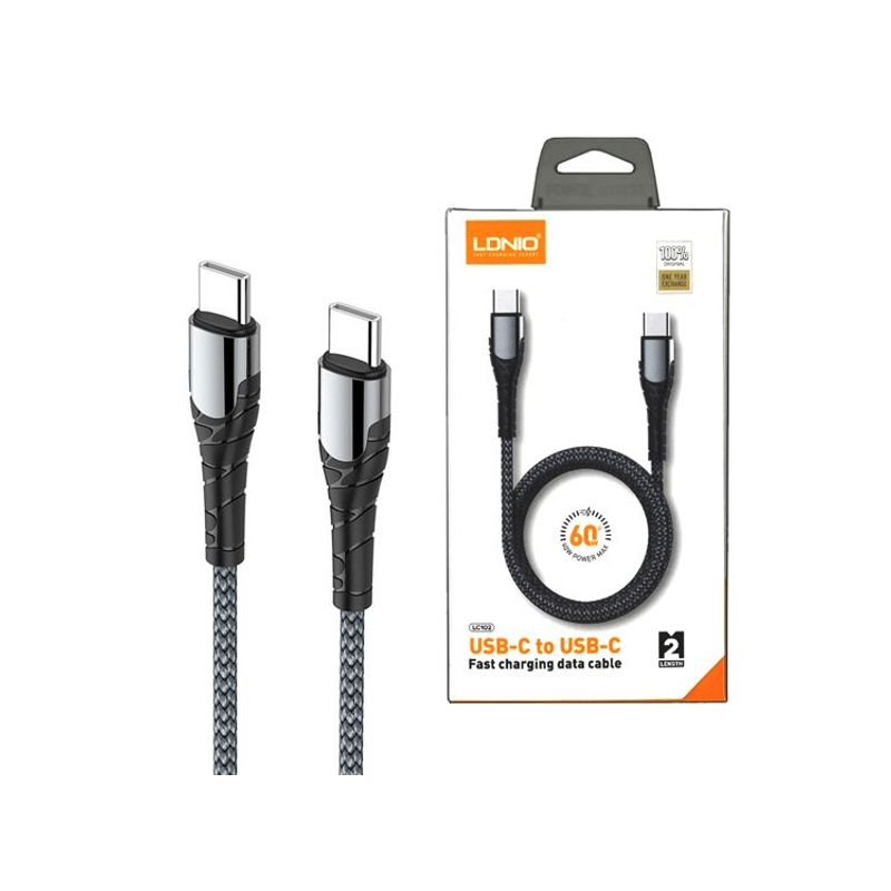 LDNIO - Cable Ldnio LC102 Tipo C a C Nylón 2 Metros 65W Carga Rápida