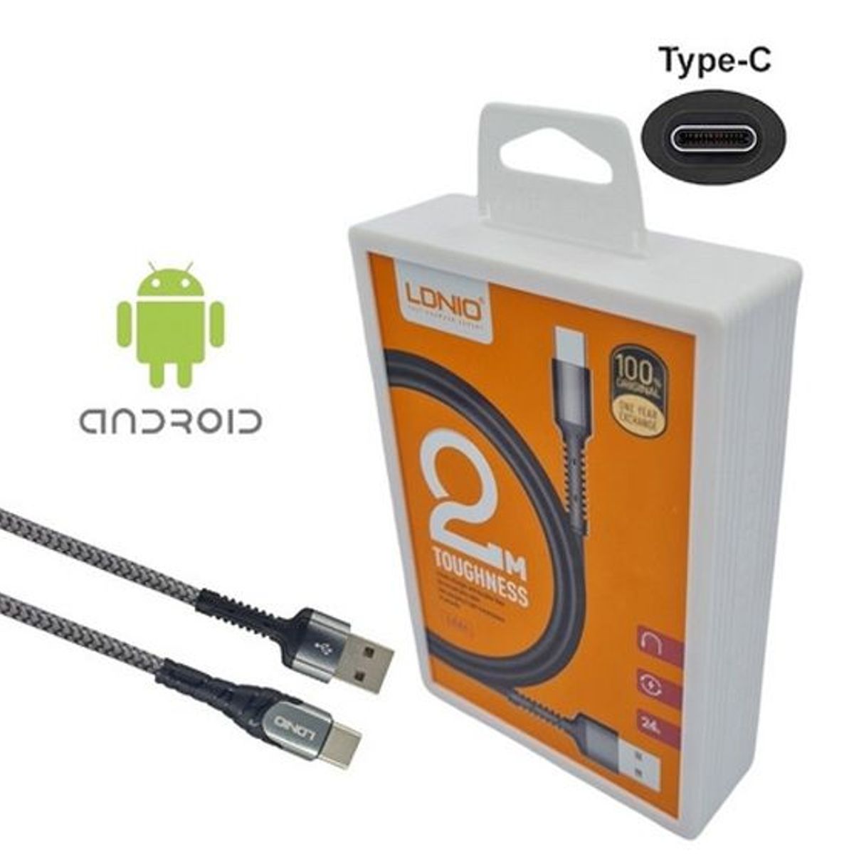 LDNIO - Cable Ldnio LS64 USB-C Nylon Rápida 2.4A  2 Metros