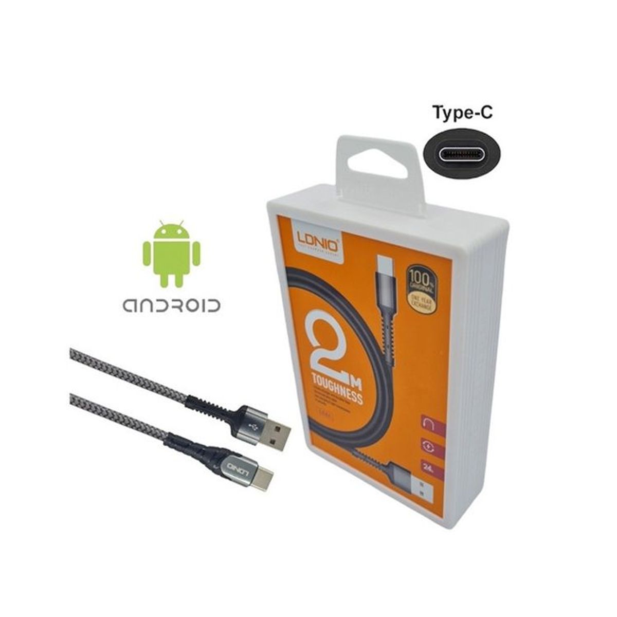 LDNIO - Cable Ldnio LS64 USB-C Nylon Rápida 2.4A  2 Metros