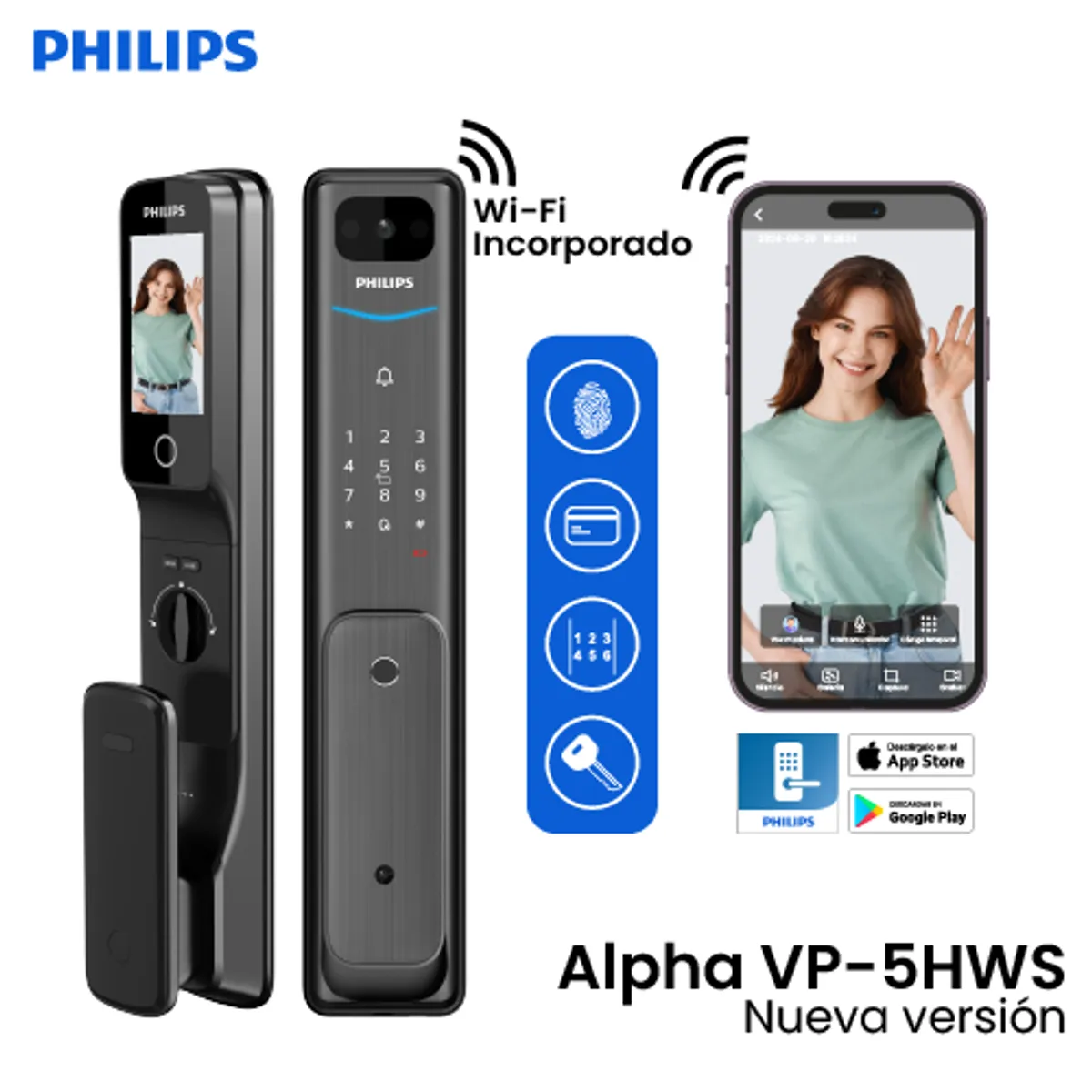 PHILIPS - CERRADURA DIGITAL PHILIPS ALPHA VP-5HWS - NUEVA VERSIÓN