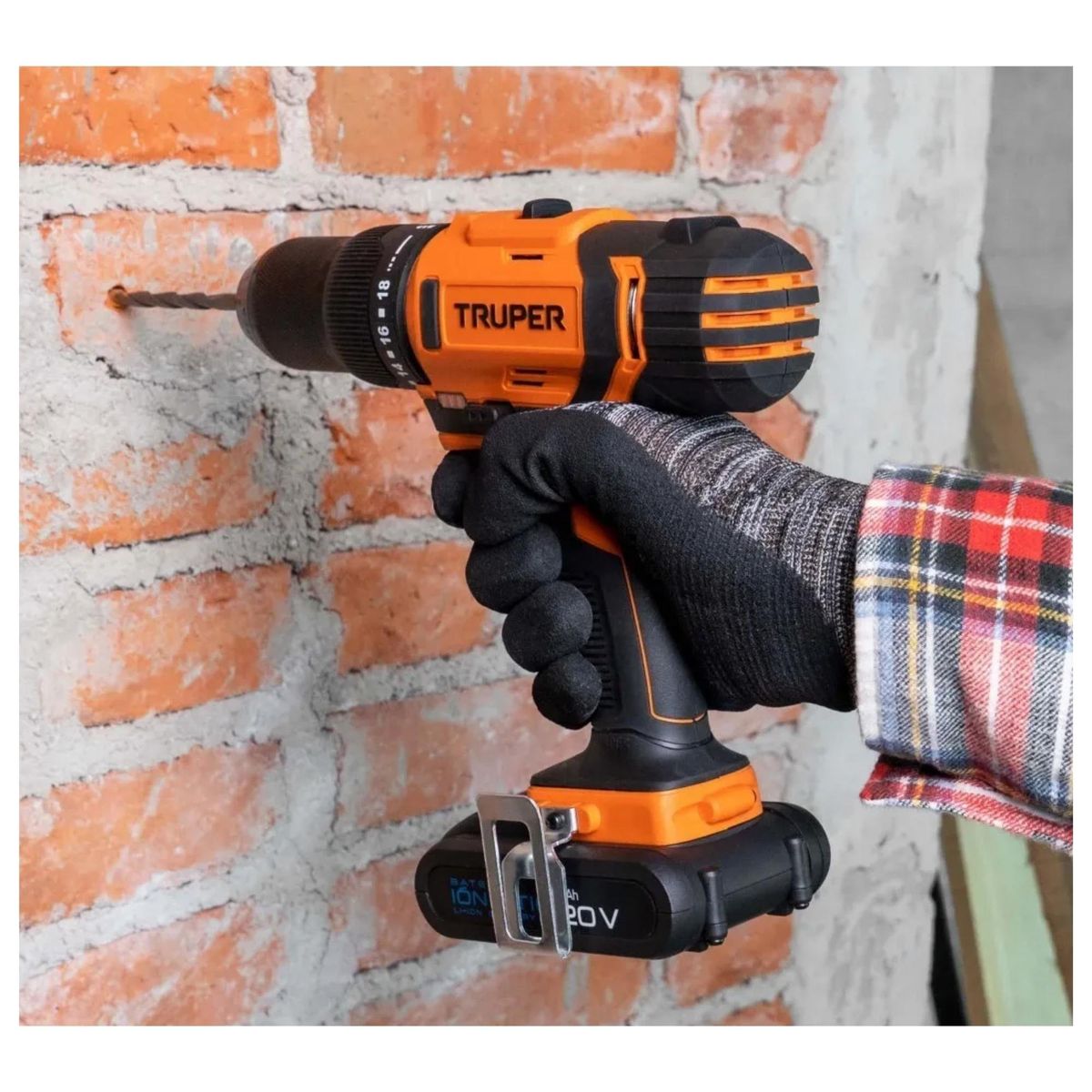 TRUPER - Taladro percutor inalámbrico 20v, Atornillador 12v + 100 accesorios