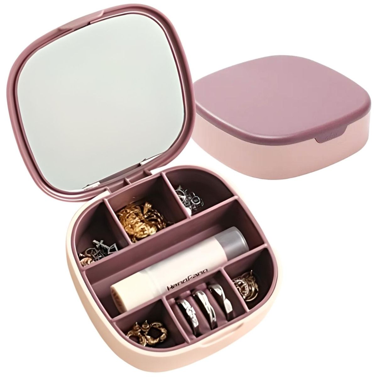 MINARI - Joyero Organizador de Joyas con Espejo Portátil Rosado 485J