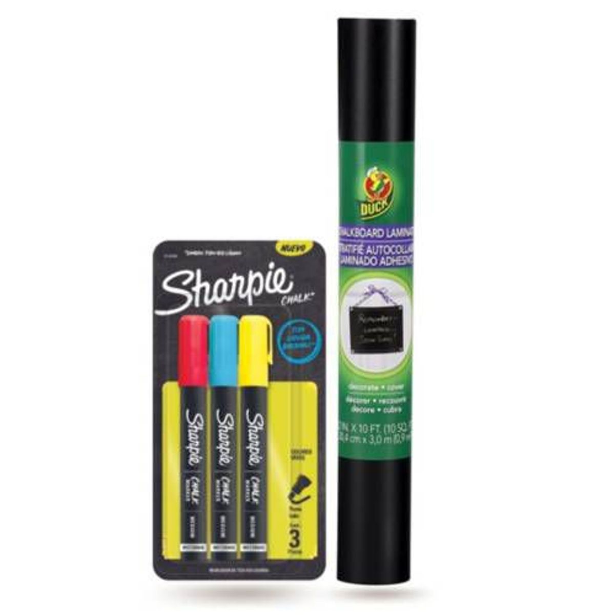 SHARPIE - Pack Marcador Tiza Líquida Chalk X3 y Pizarra Adhesiva