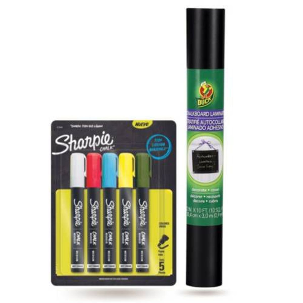 SHARPIE - Pack Marcador Tiza Líquida Chalk X5 y Pizarra Adhesiva