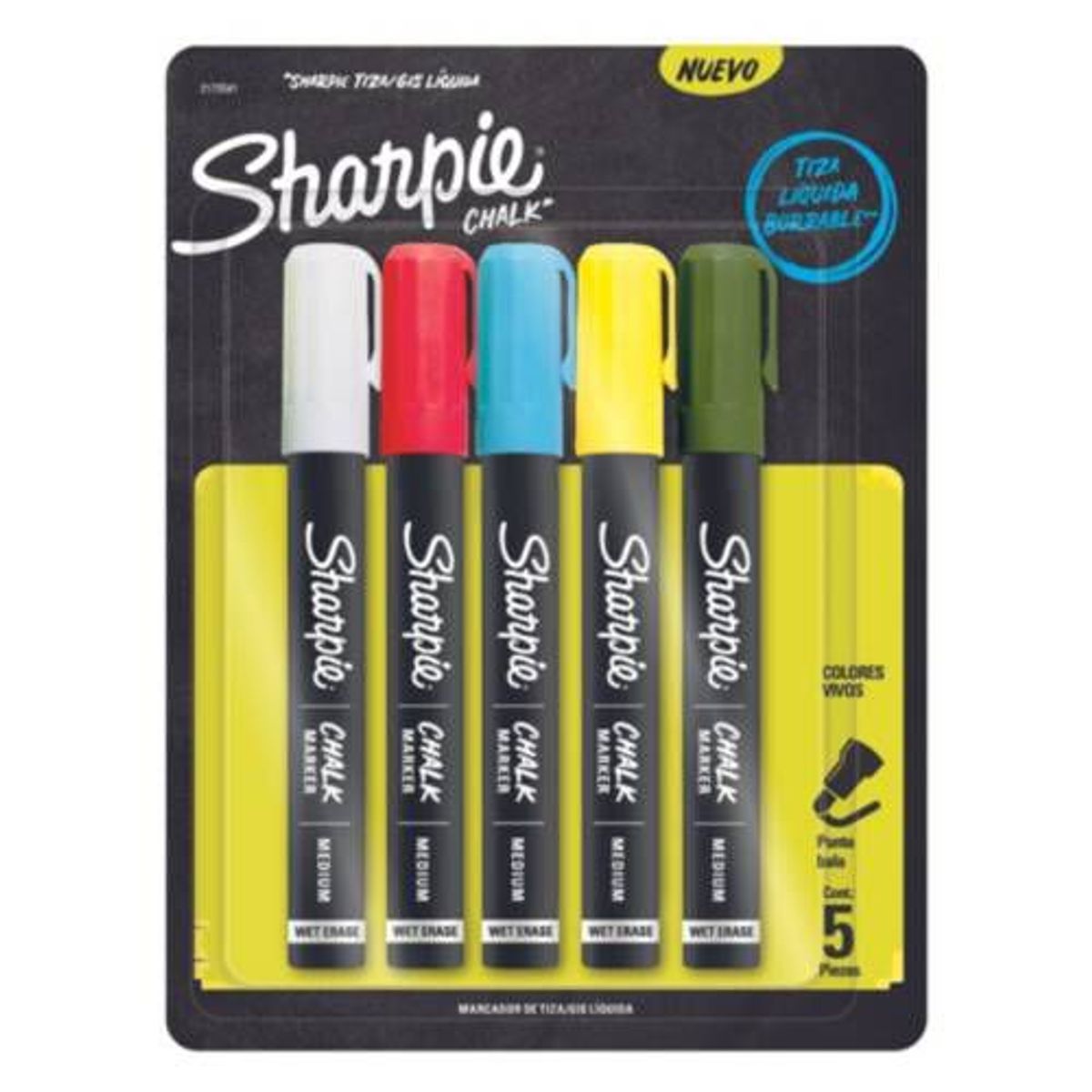 SHARPIE - Pack Marcador Tiza Líquida Chalk X5 y Pizarra Adhesiva