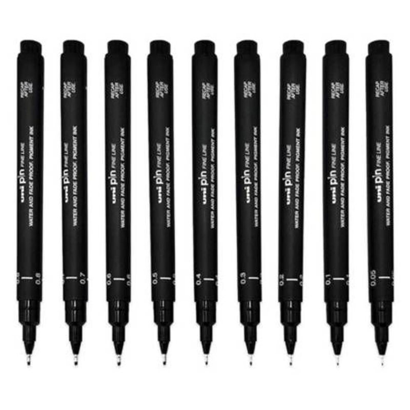 UNI BALL - Pack Estilógrafos PIN X9 Negro del 005 al 08