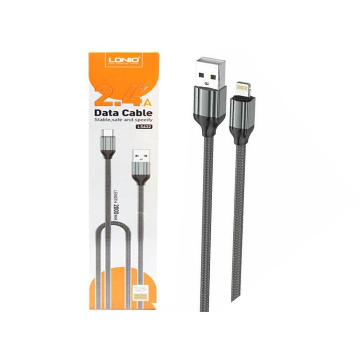 LDNIO - Cable Ldnio LS432 USB a Lightning Apple 2.4A  Reforzado Nylon 2 Metros