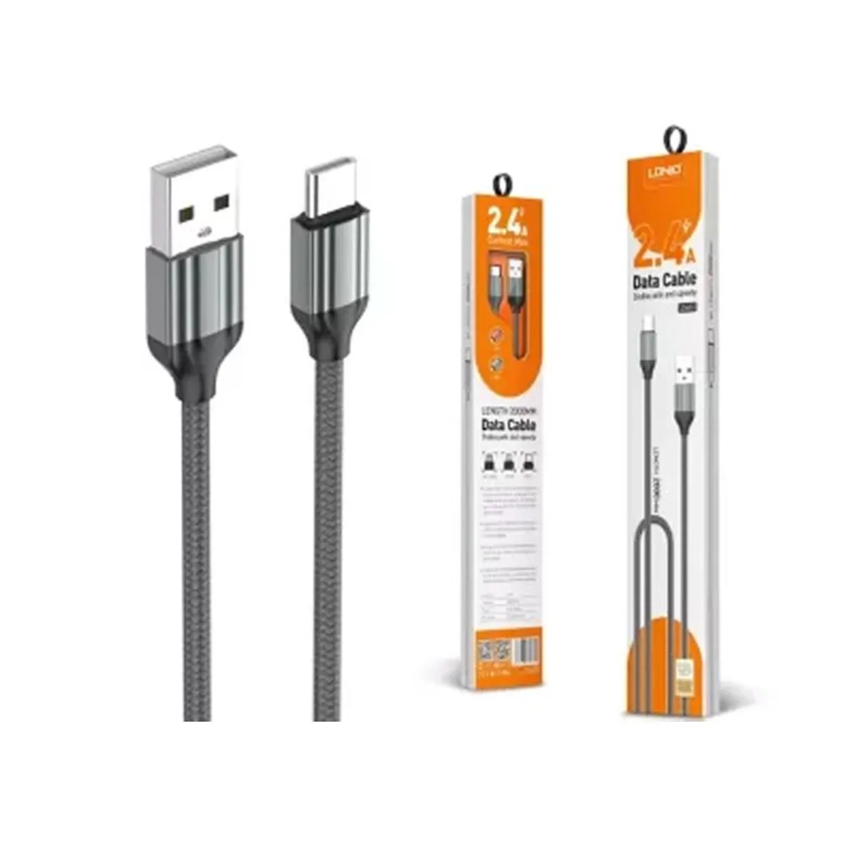 LDNIO - Cable Ldnio LS432 USB a Tipo-C 2.4A  Reforzado Nylon 2 Metros